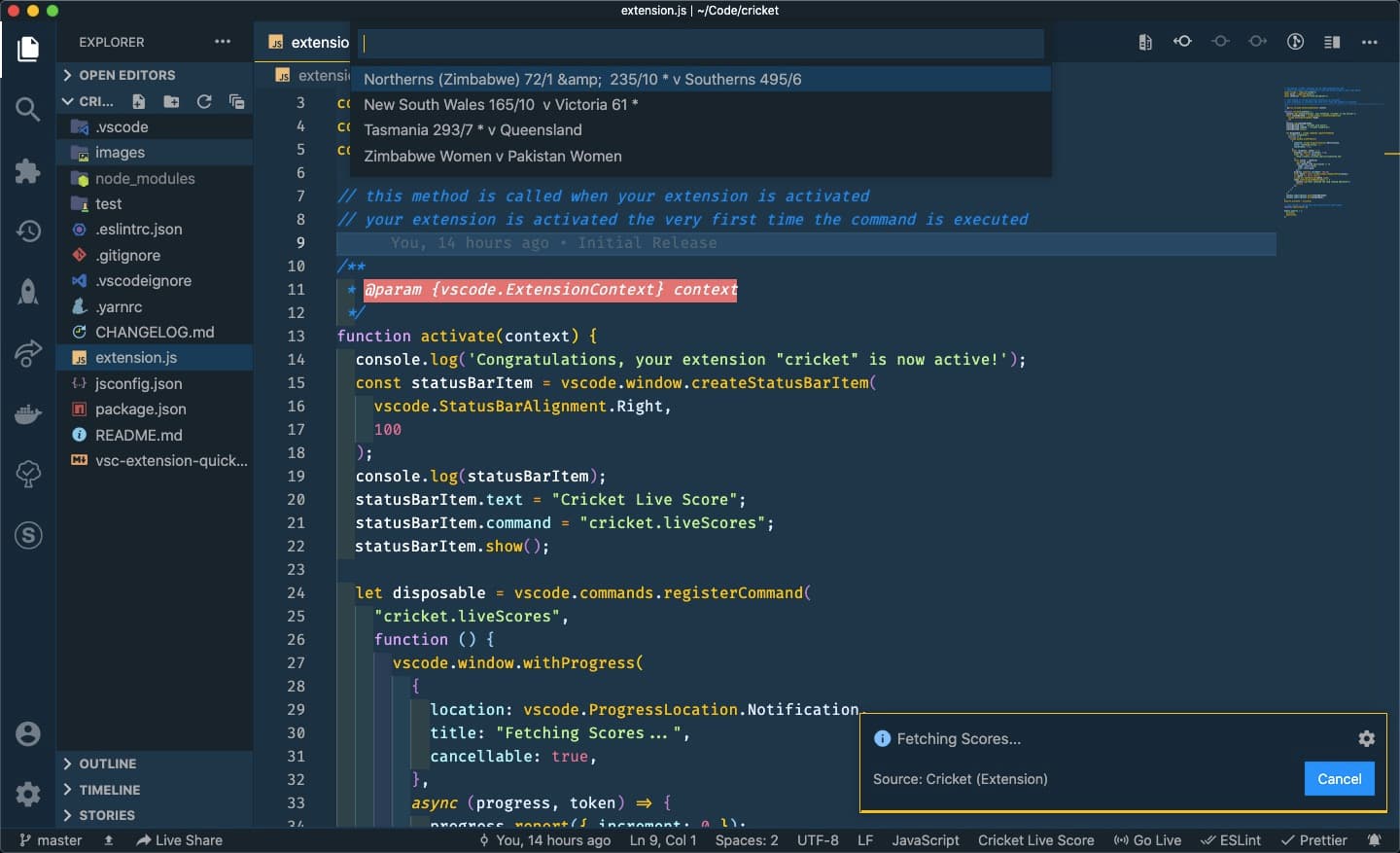 Cricket Fans inside Visual Studio Code?